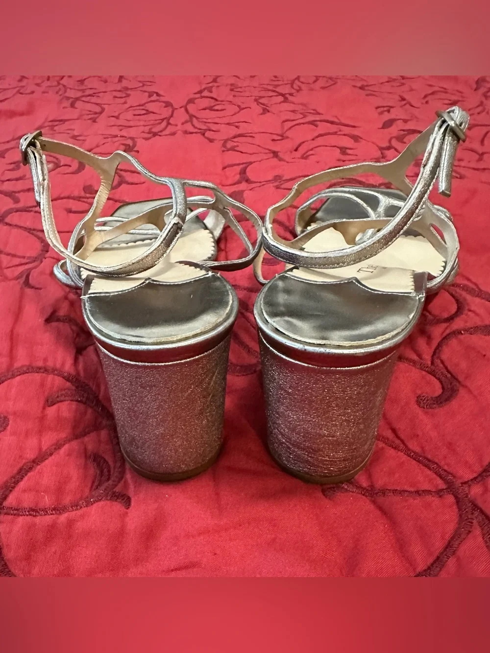 Strappy Metallic Block Heel Sandals - Silver